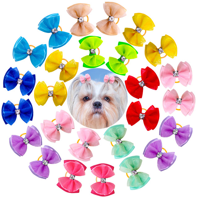 Laços de cachorro de chiffon, laços fofos para cabelo de cachorro,  acessórios de cabelo com miçangas, laço de cuidado para cães de pequeno  porte com 10 peças - AliExpress